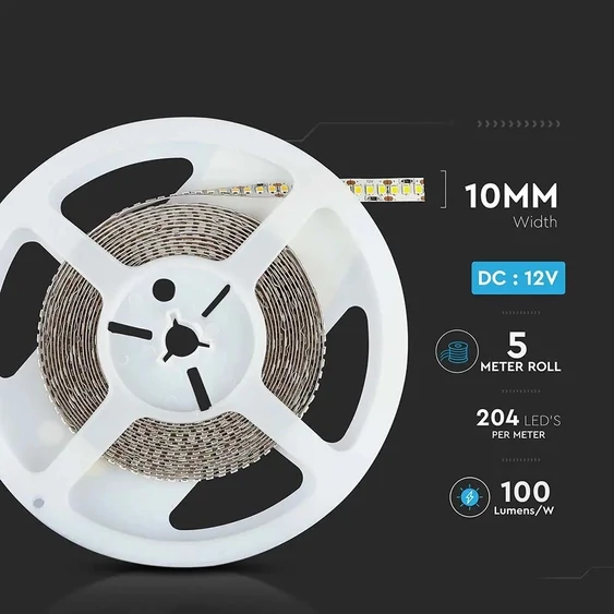V-TAC LED szalag IP20 SMD 2835 chip 204 db/m természetes fehér, 100 Lm/W - SKU 212462