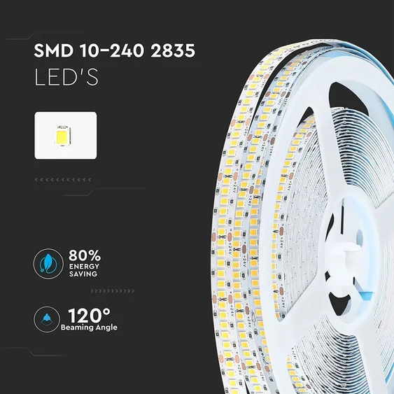 V-TAC LED szalag IP20 SMD 2835 chip 240 db/m hideg fehér - SKU 322