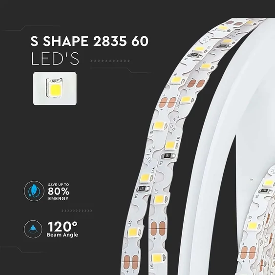 V-TAC LED szalag IP20 SMD 2835 chip 60 db/m hideg fehér - SKU 212561