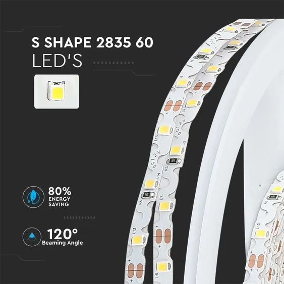 V-TAC LED szalag IP20 SMD 2835 chip 60 db/m meleg fehér - SKU 2559