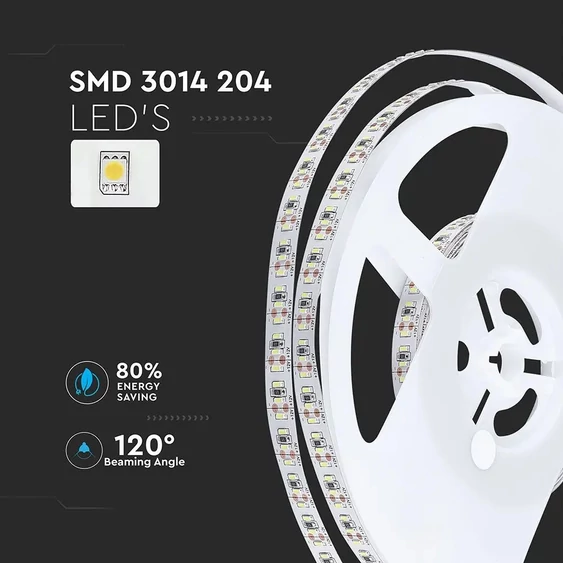 V-TAC LED szalag IP20 SMD 3014 chip 204 db/m meleg fehér - SKU 2404