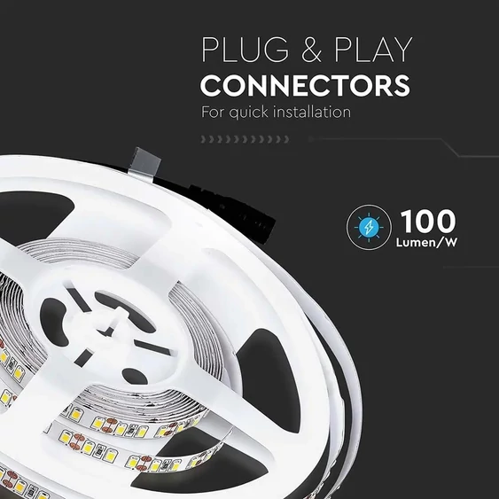 V-TAC LED szalag IP20 SMD 3528 chip 120 db/m meleg fehér, 100 Lm/W - SKU 212025