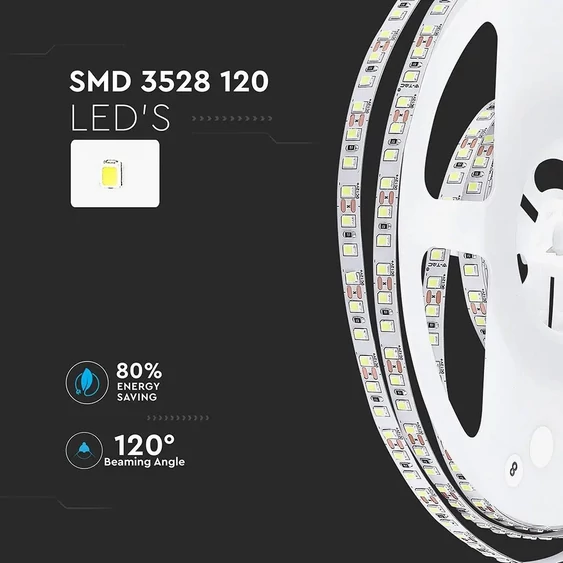 V-TAC LED szalag IP20 SMD 3528 chip 120 db/m természetes fehér - SKU 2042