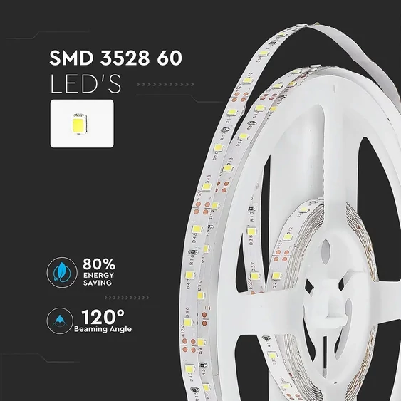 V-TAC LED szalag IP20 SMD 3528 chip 60 db/m meleg fehér - SKU 2016