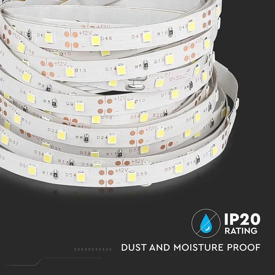 V-TAC LED szalag IP20 SMD 3528 chip 60 db/m természetes fehér, 100 Lm/W - SKU 212041