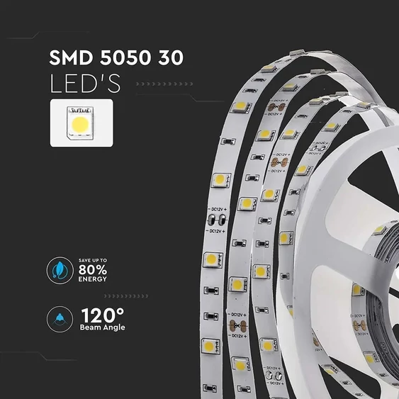 V-TAC LED szalag IP20 SMD 5050 chip 30 db/m hideg fehér - SKU 212133