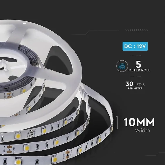 V-TAC LED szalag IP20 SMD 5050 chip 30 db/m hideg fehér - SKU 2133