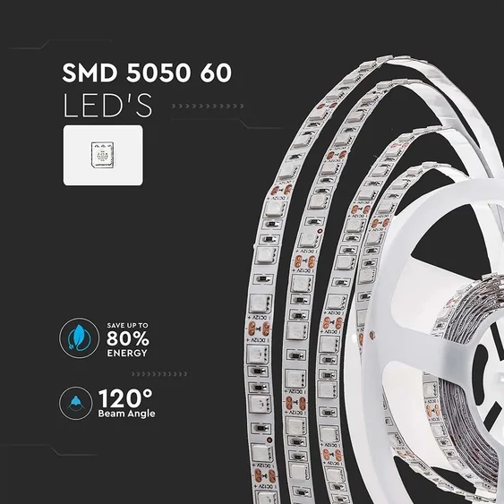 V-TAC LED szalag IP20 SMD 5050 chip 60 db/m hideg fehér - SKU 212126