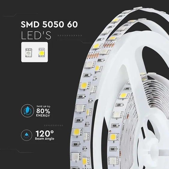 V-TAC LED szalag IP20 SMD 5050 chip 60 db/m RGB + természetes fehér - SKU 212552