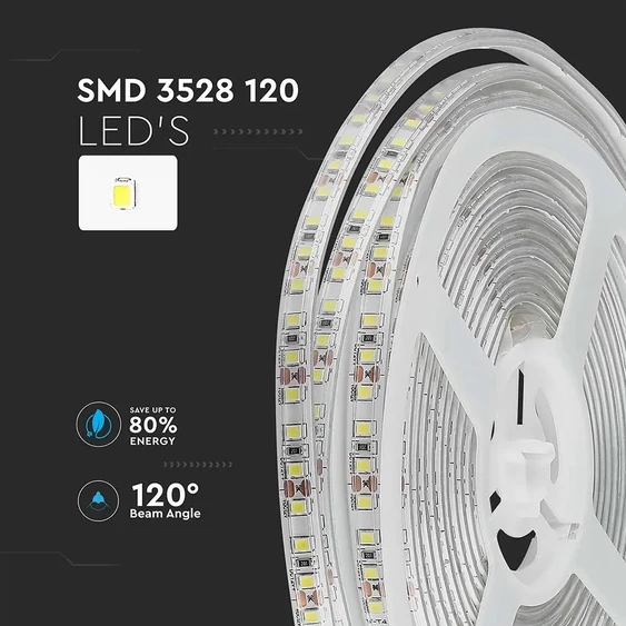 V-TAC LED szalag IP65 SMD 3528 chip 120 db/m hideg fehér, 100 Lm/W - SKU 212037