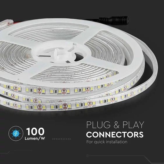 V-TAC LED szalag IP65 SMD 3528 chip 120 db/m hideg fehér, 100 Lm/W - SKU 212037