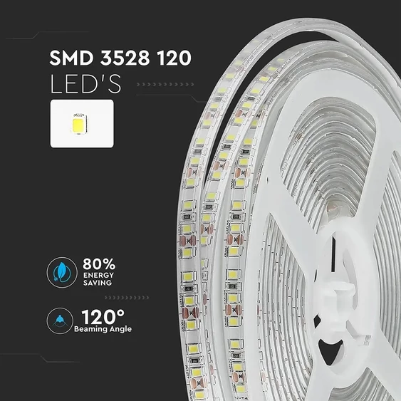 V-TAC LED szalag IP65 SMD 3528 chip 120 db/m hideg fehér - SKU 2037