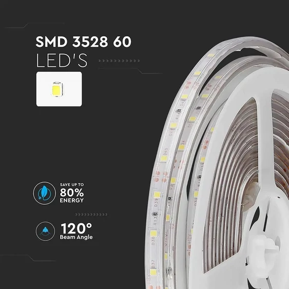 V-TAC LED szalag IP65 SMD 3528 chip 60 db/m meleg fehér - SKU 212032