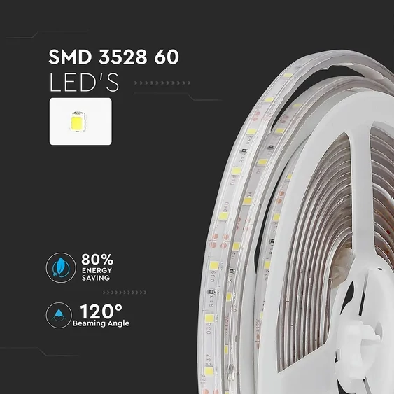 V-TAC LED szalag IP65 SMD 3528 chip 60 db/m természetes fehér - SKU 2043
