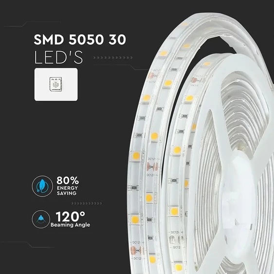 V-TAC LED szalag IP65 SMD 5050 chip 30 db/m hideg fehér - SKU 2144