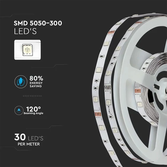 V-TAC LED szalag szett IP20 SMD 5050 chip 30 db/m RGB - SKU 2630