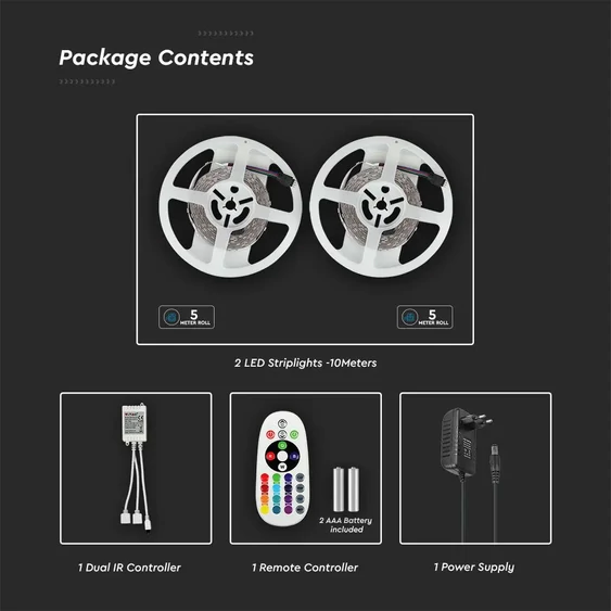 LED Strip RGB Set SMD5050 300LED 2x5M With Remote + Adaptor