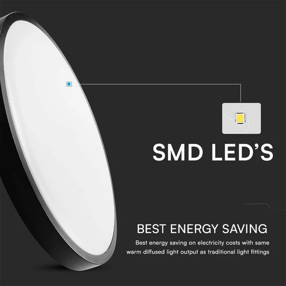 Black frame round dome light 24W ceiling lamp with microwave sensor, IP44, 4000K