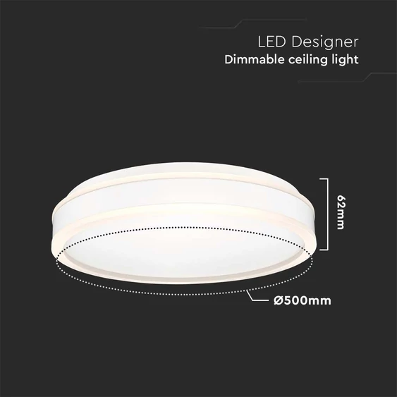 V-TAC mennyezeti kerek 42W lámpa, O50cm, fehér dísszel, természetes fehér, 100 Lm/W - SKU 6912