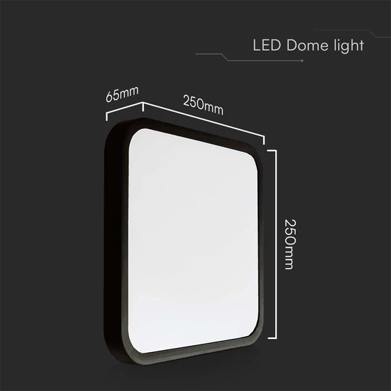 Black frame square dome light 18W ceiling lamp, IP44, 6500K