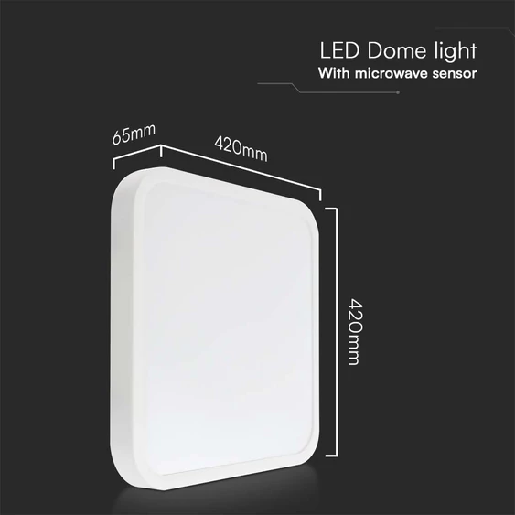 White frame square dome light 30W ceiling lamp with microwave sensor, IP44, 6500K