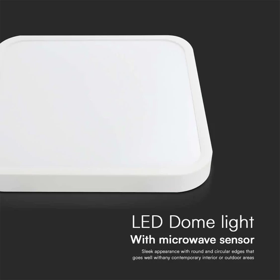 White frame square dome light 30W ceiling lamp with microwave sensor, IP44, 6500K