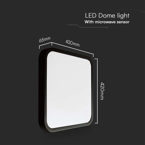 Black frame square dome light 30W ceiling lamp with microwave sensor, IP44, 6500K