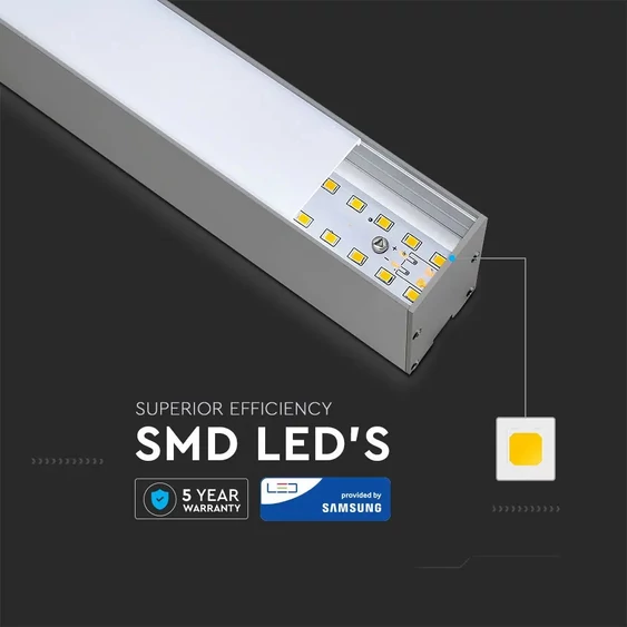V-TAC ezüst mennyezetre függeszthető lineáris LED lámpa 120cm 40W hideg fehér - SKU 601