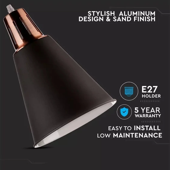 V-TAC modern csillár, homokfekete és réz függeszték E27 foglalattal - SKU 3700