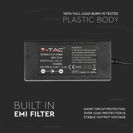 LED Power Supply - 60W 24V 2.5A IP44 Plastic