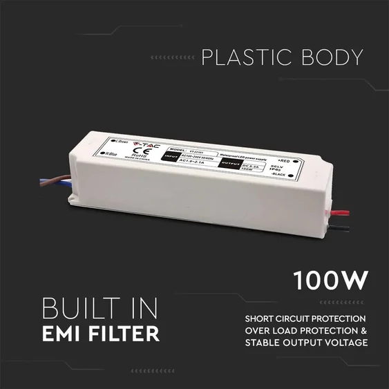 LED Plastic SLIM Power Supply - 100W 12V IP45