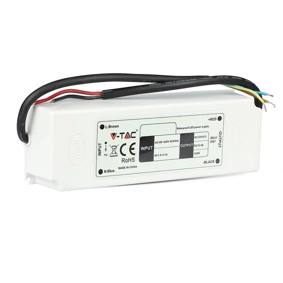 V-TAC műanyagházas IP67 LED tápegység 12V 75W 6A - SKU 3235