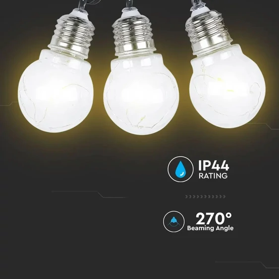 V-TAC napelemes LED party fényfüzér 2m 10db fényforrással - SKU 8559