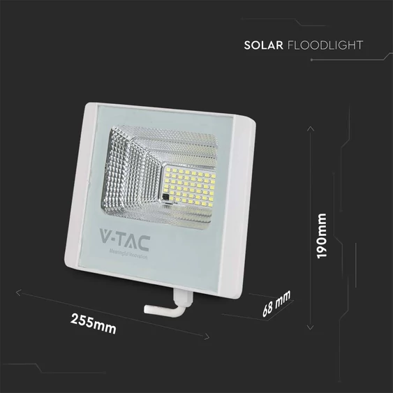 V-TAC napelemes LED reflektor 20W hideg fehér 10000 mAh, fehér házzal - SKU 10409