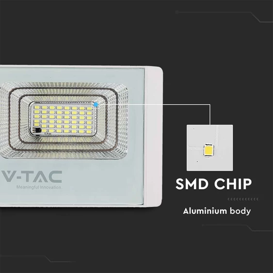V-TAC napelemes LED reflektor 20W hideg fehér 10000 mAh, fehér házzal - SKU 10409