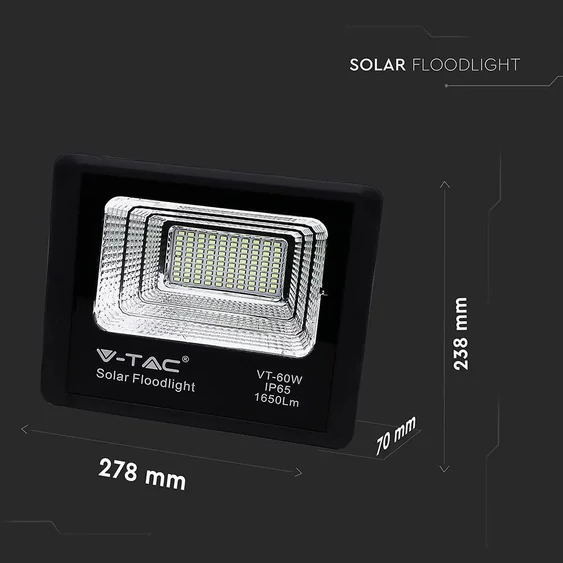 V-TAC napelemes LED reflektor 20W természetes fehér 10000 mAh, fekete házzal - SKU 8575