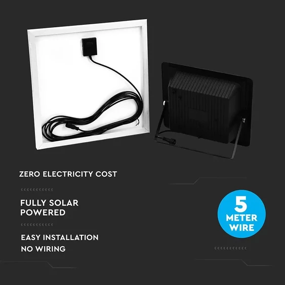 V-TAC napelemes LED reflektor 20W természetes fehér 10000 mAh, fekete házzal - SKU 8575