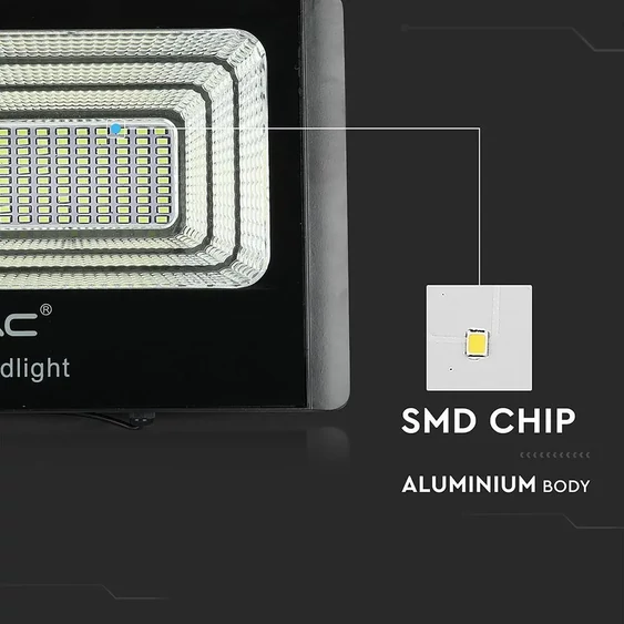 V-TAC napelemes LED reflektor 20W természetes fehér 10000 mAh, fekete házzal - SKU 8575