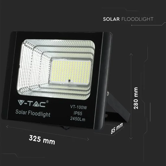 V-TAC napelemes LED reflektor 35W hideg fehér 15000 mAh, fekete házzal - SKU 94012