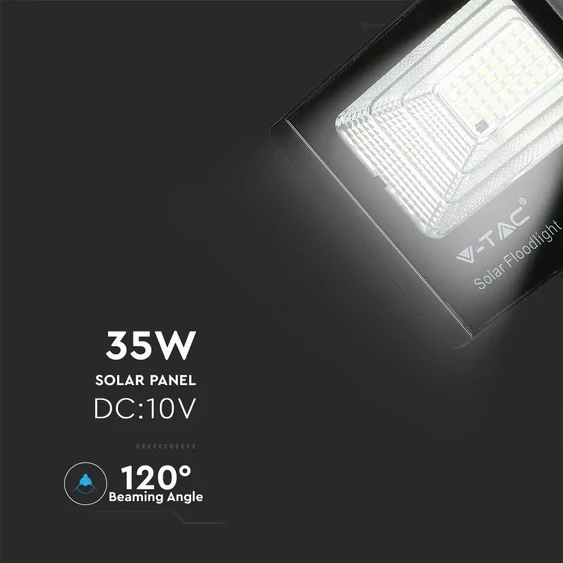 V-TAC napelemes LED reflektor 35W természetes fehér 15000 mAh, fekete házzal - SKU 8576