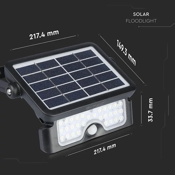 V-TAC napelemes mozgásérzékelős LED reflektor 5W természetes fehér 100 Lm/W - SKU 8547