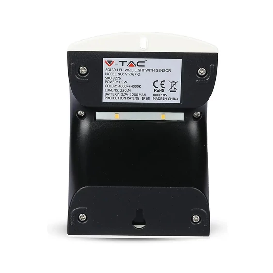 V-TAC napelemes, mozgásérzékelős LED reflektor, fehér, 1.5W természetes fehér - SKU 8276