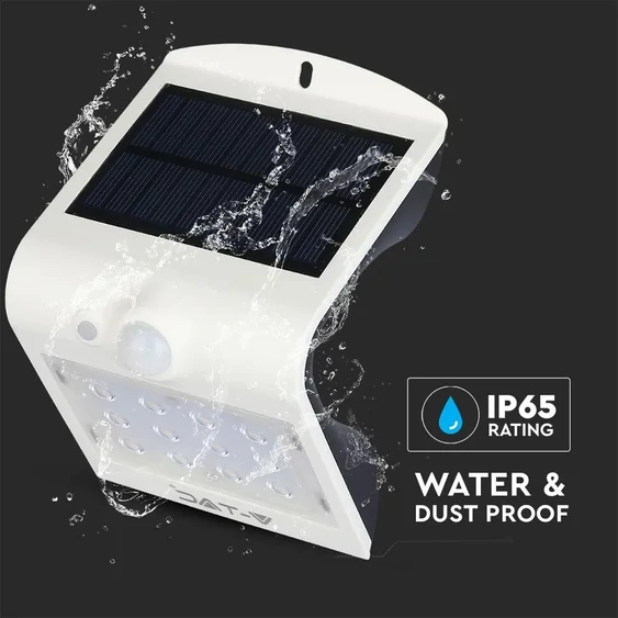 V-TAC napelemes, mozgásérzékelős LED reflektor, fehér, 1.5W természetes fehér - SKU 8276