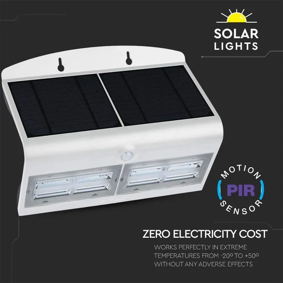 V-TAC napelemes, mozgásérzékelős LED reflektor, fehér, 7W természetes fehér - SKU 8278