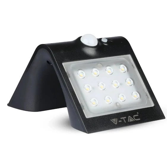 V-TAC napelemes, mozgásérzékelős LED reflektor, fekete, 1.5W természetes fehér - SKU 8277