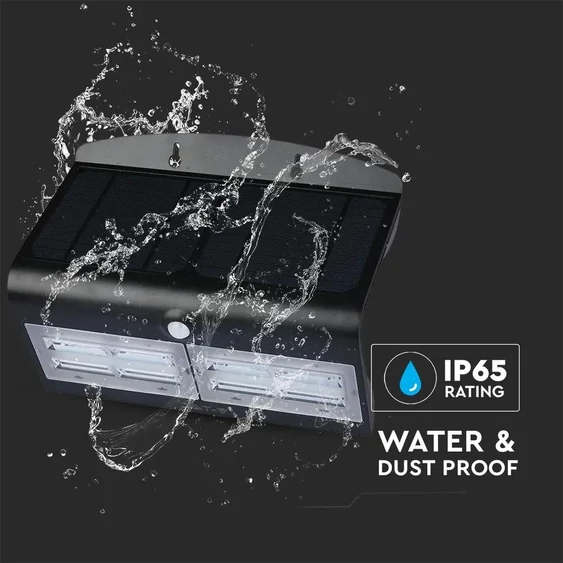V-TAC napelemes, mozgásérzékelős LED reflektor, fekete, 7W természetes fehér - SKU 8279