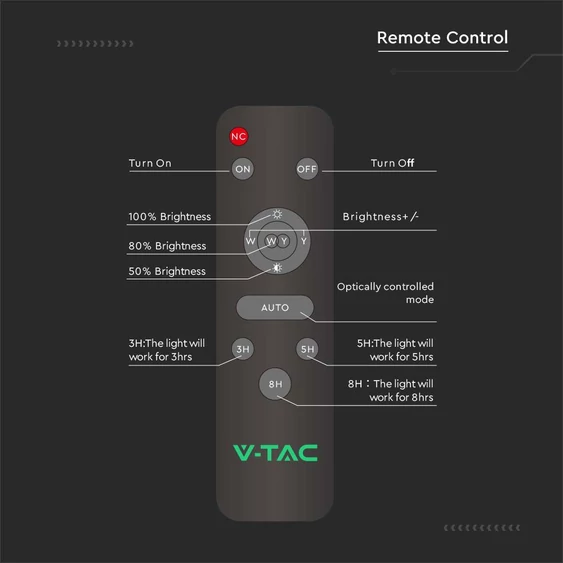 V-TAC Napelemes utcai térvilágító, 2500 Lumen, hideg fehér, Bridgelux SMD LED - SKU 10225