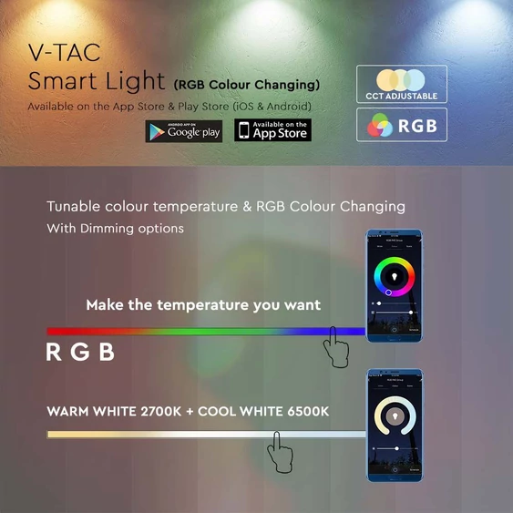 V-TAC okos 8W hangulatvilágítás, programozható RGB - SKU 405871