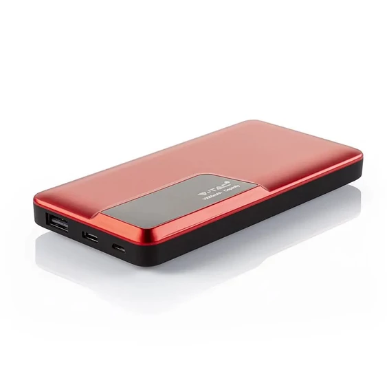 V-TAC piros, 10000mAh powerbank, kijelzővel - SKU 8871