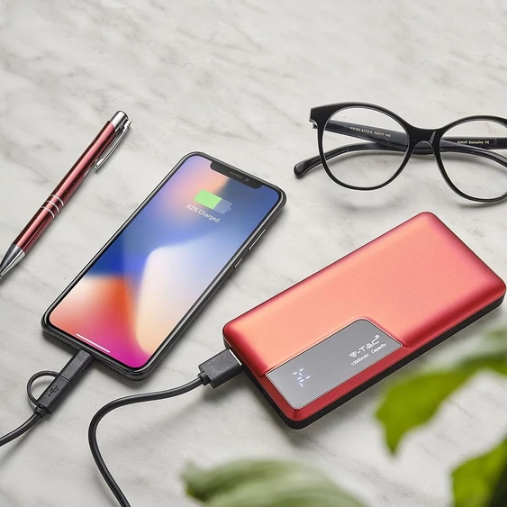 V-TAC piros, 10000mAh powerbank, kijelzővel - SKU 8871